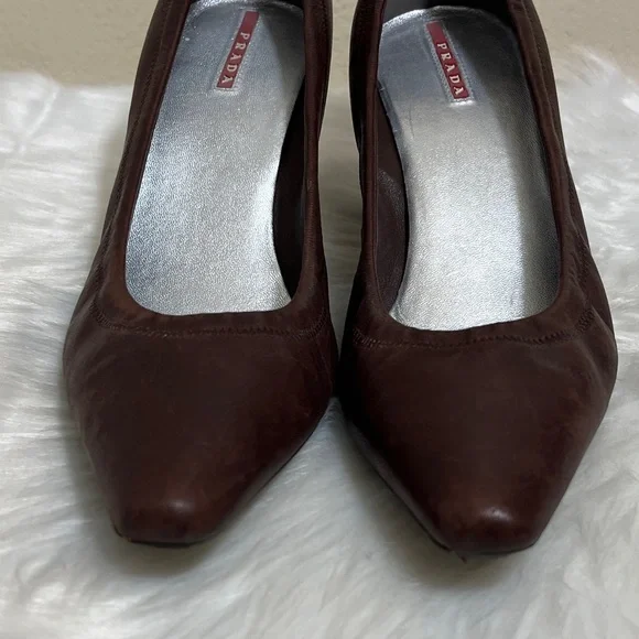 Prada Calzature Donna Bruciato Brown Leather Heels - Picture 6 of 15